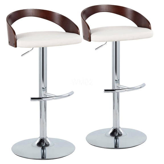 Modern Adjustable Swivel Bar Stools Set of 2 with Faux Leather Seat and Chrome Footrest