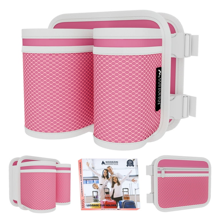 Modern Advantage Luggage Cup Holder Drink Caddy Carry on Attachment Pink with Pastel Pink Net