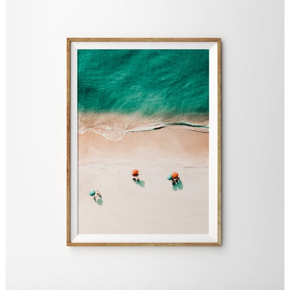 Modern Aerial Beach Photo Coastal Decor Umbrella Poster Ocean Wave Nature Art, Unframed Canvas 24x36in