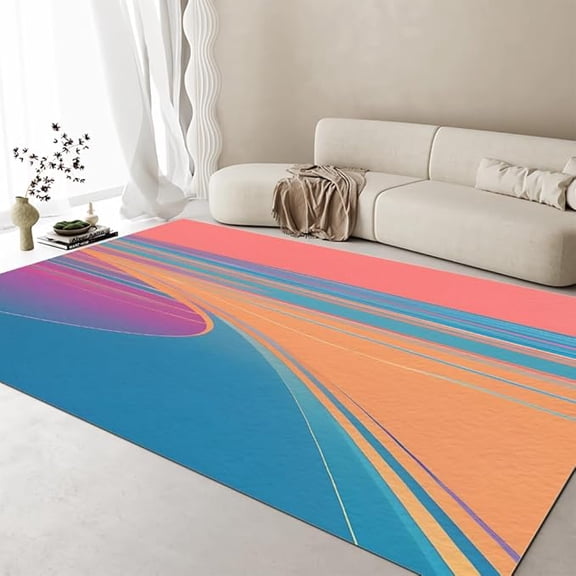 Modern Aesthetic Art Design Area Rug, Multicolor Light Geometric Living Room Rug, Soft Low Pile Washable Non-Slip Carpet For High Traffic Areas In Living Room Bedroom 4 x 5ft