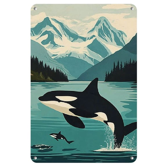 Modern Aesthetic Whale Ocean Art - 8x12" Iron Wall Decor, Pollock-Inspired Home Accent, Perfect for Room Decor