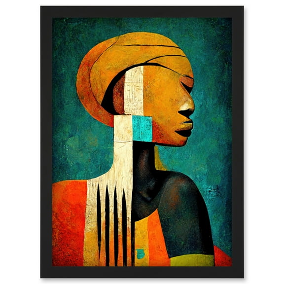 Modern African Abstract Gold & Bold Artwork Framed Wall Art Print A4