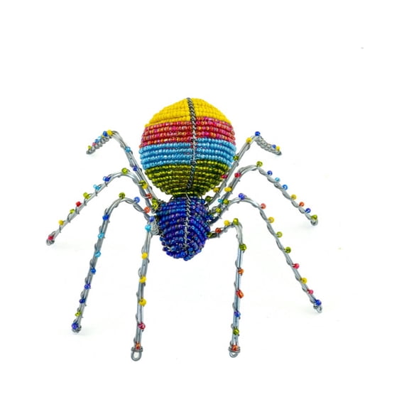Modern African Rainbow Multi Color Beaded Wire Spider Figurine 6 Inch
