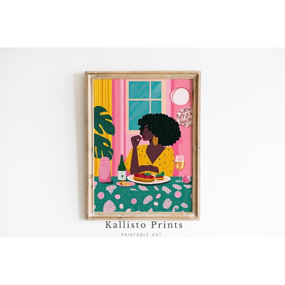 Modern Afrocentric Wall Art, Bold Colorful Portrait Print Poster, Woman in Yellow Dress, Retro Aesthetic Decor, Art 391, Size 12x18 UNFFRAMED F03.1.6l2938