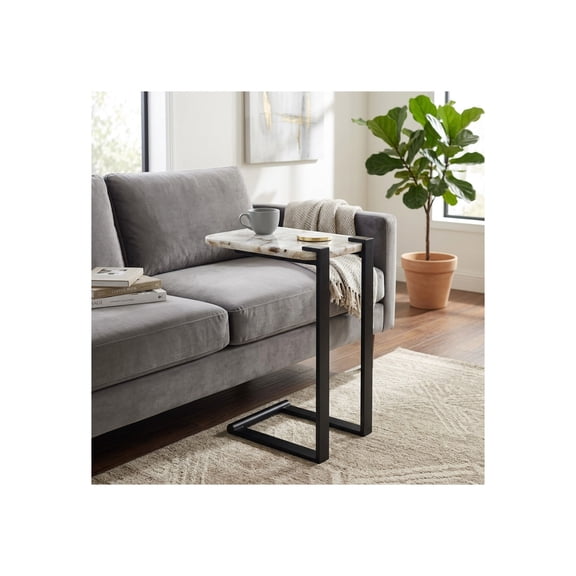 Sagebrook Home Modern Agate C-Shape Side Table for Living Room Dcor - Accent End Table for Bedroom, Bedside, and Office - 24", White & Black