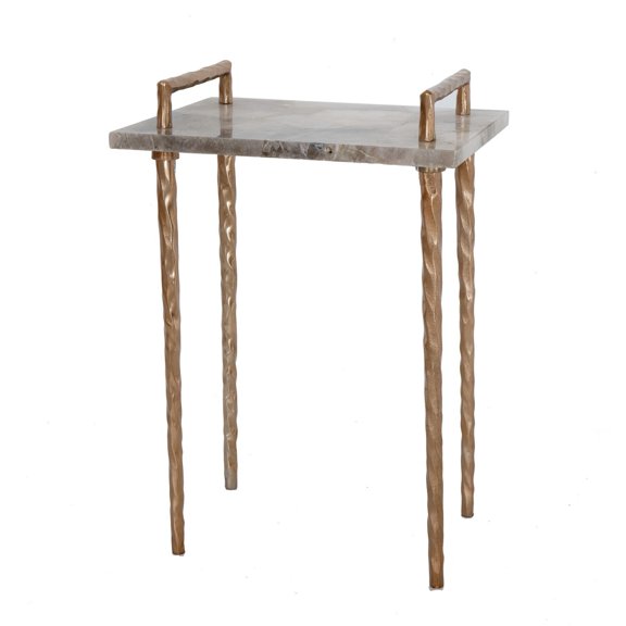 Modern Agate Stone Accent Table with Twisted Aluminum Legs and Bronze Finish for Living Room