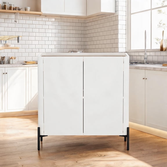 Modern Airy Accent Cabinet with Adjustable Shelving, Maple Brown and Classic White Particle Board