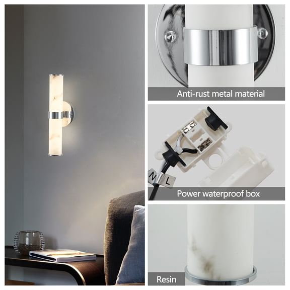 Modern Alabaster LED Wall Sconce - Polished Nickel Vanity Light for Bathroom, Bedroom & Stairwell (Vertical Installation)