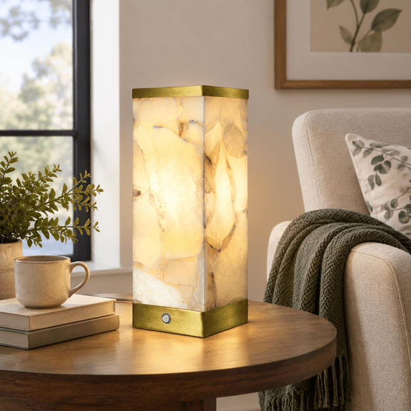 Modern Alabaster Rechargeable Cordless Table Lamp For Living Room
