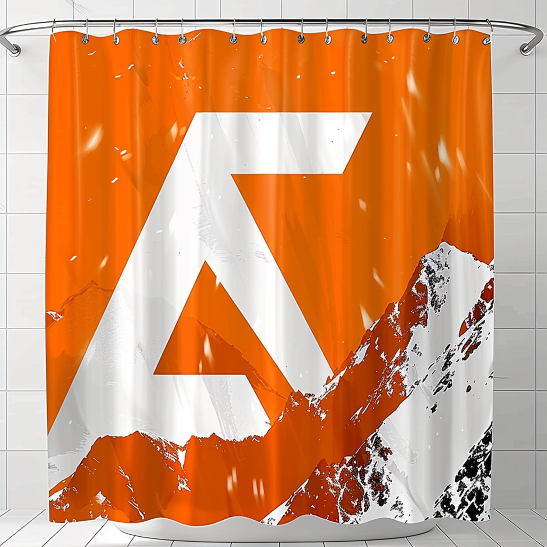Modern Alpine Mountain Design Shower Curtain with Stylish Triangle Logo