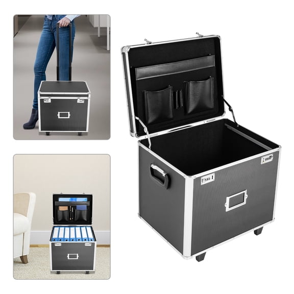 Modern Aluminum Alloy File Lock Box, Hand pull File Case Locking Mobile Business Box for Homes, Offices