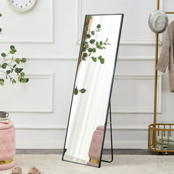 Modern Aluminum Alloy Metal Frame Wall Mounted Full Body Mirror, Floor-to-ceiling Decorative Mirror, For Bathroom, Bedroom, Porch, Black, 63" * 20"