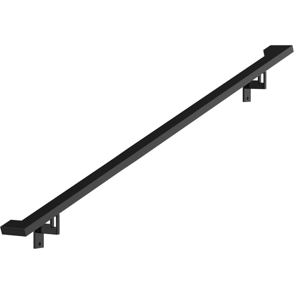 Modern Aluminum Handrail Complete DIY Kit Matte Black with Adjustable Wall Mount Brackets Included (2' Length)