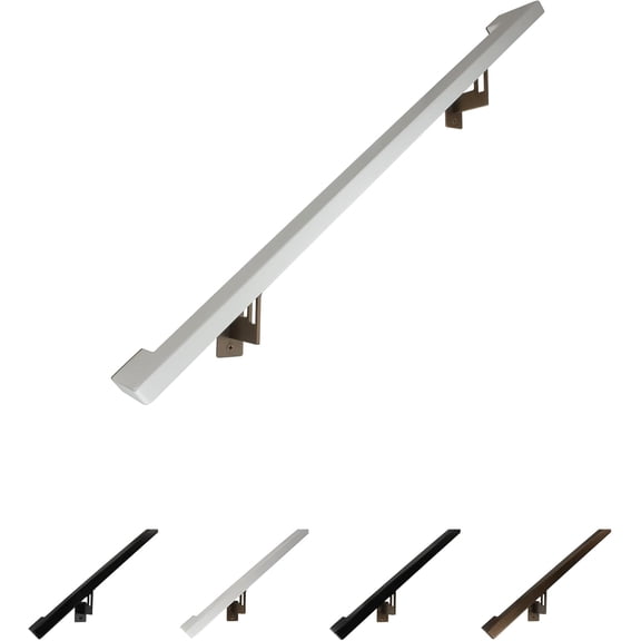 Modern Aluminum Handrail Grab Bar Kit, Adjustable Steel Brackets Included, Returns to Wall, Powder Coated Finish (Bronze/Satin White, 2 Foot Handrail Set)