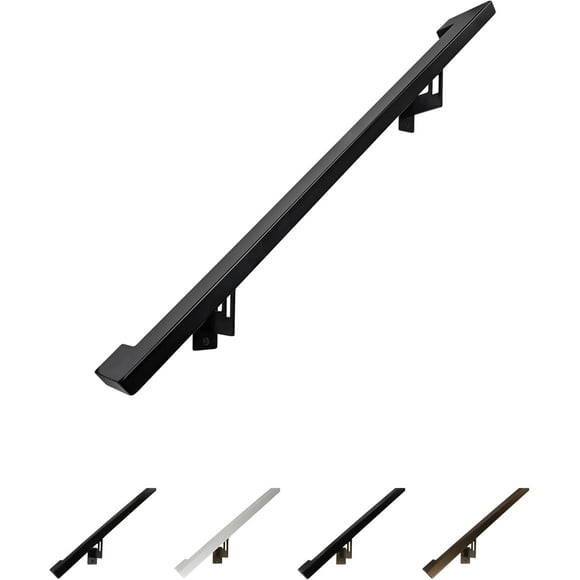 Modern Aluminum Handrail Grab Bar Kit, Adjustable Steel Brackets Included, Returns to Wall, Powder Coated Finish (Black, 2 Foot Handrail Set)