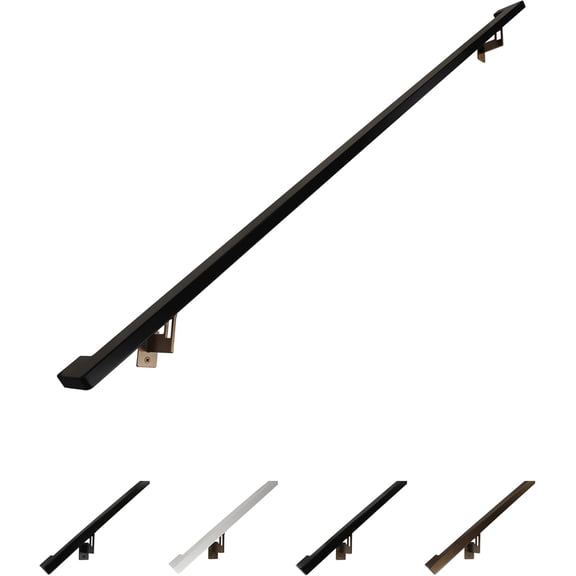 Modern Aluminum Handrail Grab Bar Kit, Adjustable Steel Brackets Included, Returns to Wall, Powder Coated Finish (Bronze/Black, 5 Foot Handrail Set)