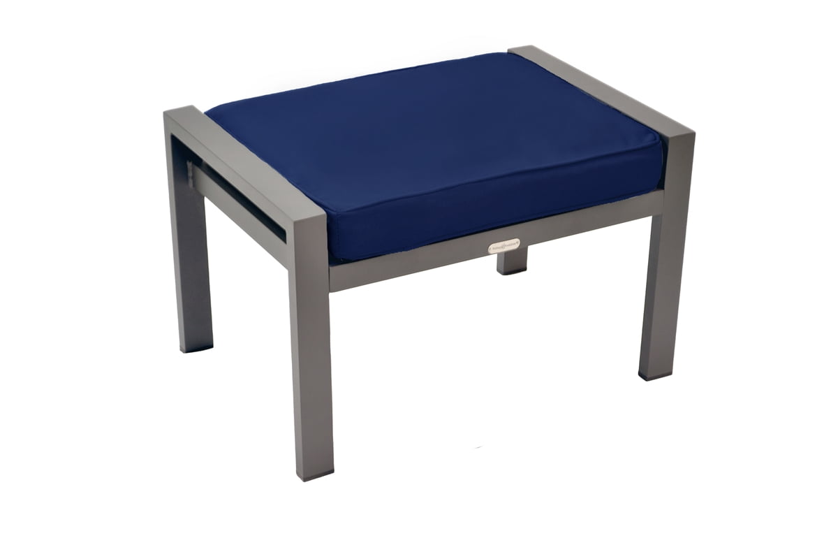 Lakeview Industrial Modern Aluminum Ottoman with Navy Sunbrella® Cushion