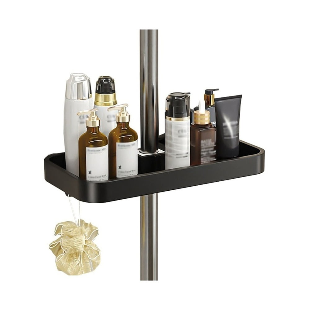 Modern Aluminum Shower Shelf with Hooks, Adjustable Height and Rotation Bathroom Hanging Organizer