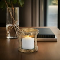 Modern Aluminum and Glass Pillar Holder with Sculpted Organic Frame and Handcrafted Textural Detail for Contemporary Decor