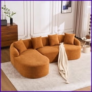 Modern Amber Orange Chenille L-Shape Sectional Sofa with Curved Chaise - High-Density Sponge for Apartment Living Room