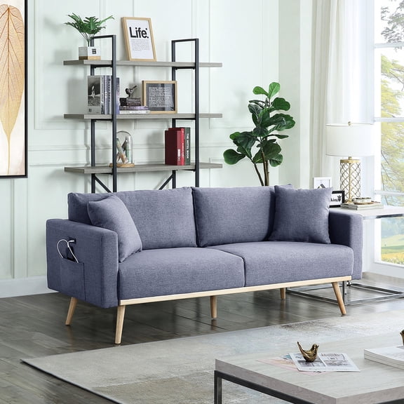 Modern Ambiance - Dark Gray Linen Sofa with USB Ports for a Tech - Friendly Space