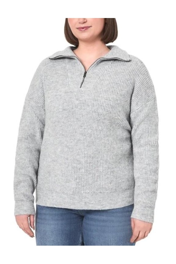 Womens Merino Wool Blend Quarter Zip Sweater Gray Large