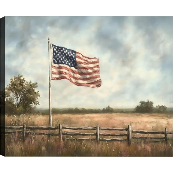 Modern American Flag Framed Canvas Wall Art for Living Room, 4th of July Large Patriotic Floral Poster for Bedroom, Wrapped Canvas Prints Artwork Americana Pictures Wall Decor P1