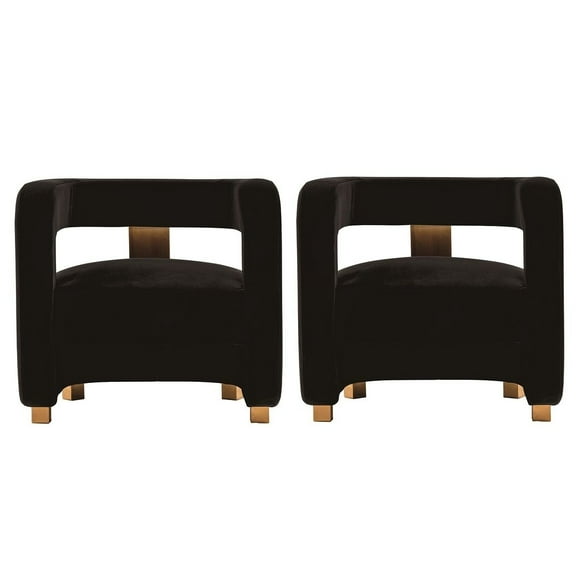 Manhattan Comfort Amirah Solid Wood Frame Accent Chair in Black (Set of 2)