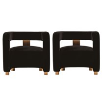 Manhattan Comfort Amirah Solid Wood Frame Accent Chair in Black (Set of 2)