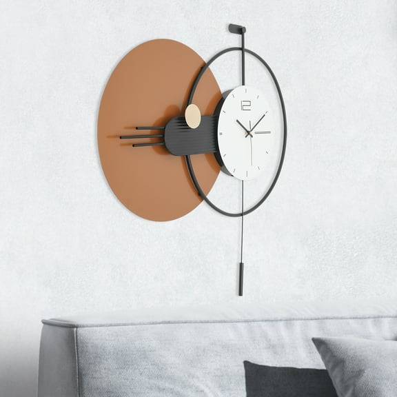 Modern Analog Wall Clock with Exquisite Pendulum  Iron Construction, Mechanical Operation, 5.45lbs Net Weight for Hallways & Coffee Shops Brown