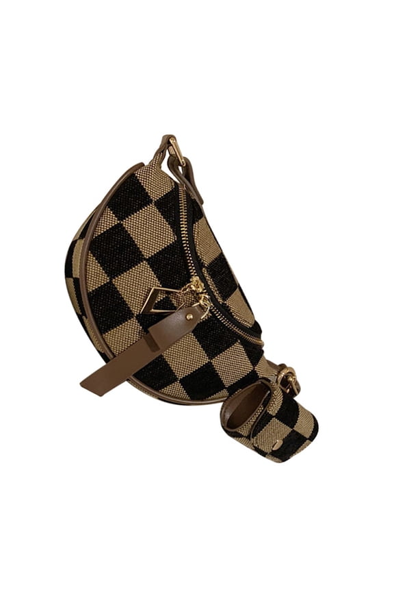 Modern And Practical Women's Brown Checkered Waist Bag Crossbody Bags Casual Shoulder Purse for Fashion Enthusiasts