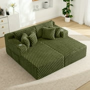 COOLHUT 74.8" Oversize Double Lounge Chaise Sofa Bed, Corduroy Sleeper Sofa, Deep Seat Floor Sofa with Pillows, Fluffy Sofa for Living Room, Apartment and Bedroom, No Assembly Required, Olive Green