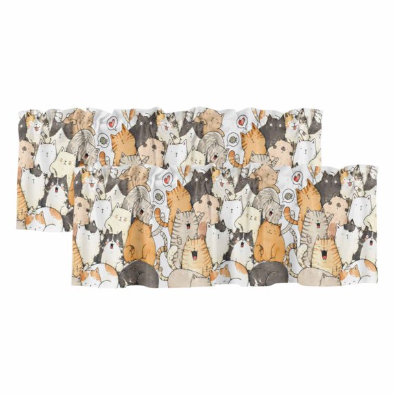 Modern Animal Art 2 Panels Kitchen Valance, Crowded Cat Pile Sleeping Kittens Illustration Curtains Valances for Small Windows Rod Pocket Window Treatments for Living Room Bedroom 42" W x 12" L