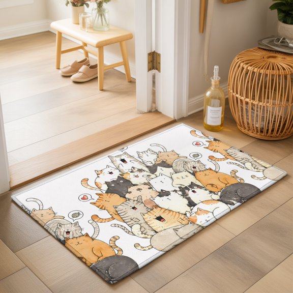 Modern Animal Art 2'x3' Small Rugs for Entryway Front Door Kitchen Sink Area, Crowded Cat Pile Sleeping Kittens Illustration Soft Sturdy Mats Washable Non Slip Rectangle Area Rug