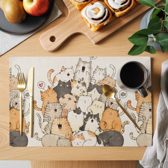 Modern Animal Art Placemats Set of 1 Crowded Cat Pile Sleeping Kittens Minimalist Heat Insulation Non-Slip Place Mats Washable Table Mats for Dining room Party Kitchen Decor, 13 x 19 Inches