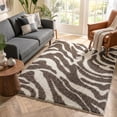 thumbnail image 1 of Modern Animal Print 8x10 (7'10" x 9'10") Area Rug Shag Zebra Brown Ivory Plush Easy Care Thick Soft Plush Living Room, 1 of 9