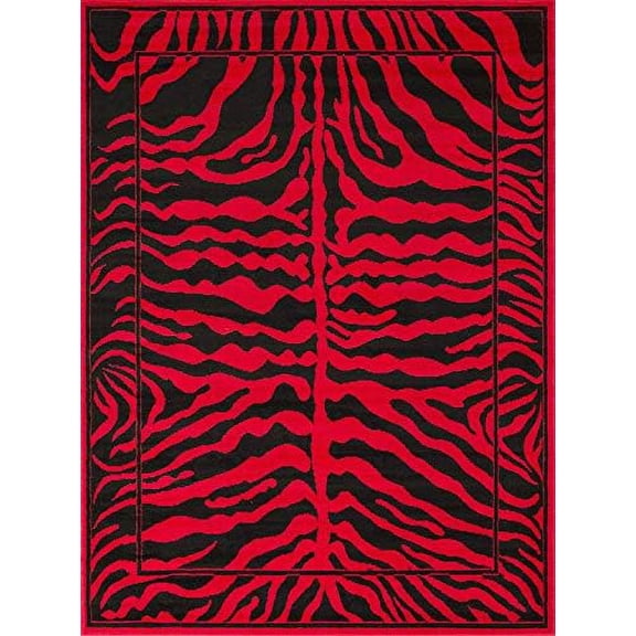 Modern Animal Print Skin Red & Black Area Rug Zebra Bordered African Carpet (5 3 X 7 5)$$Home Decor, Kitchen, & Other