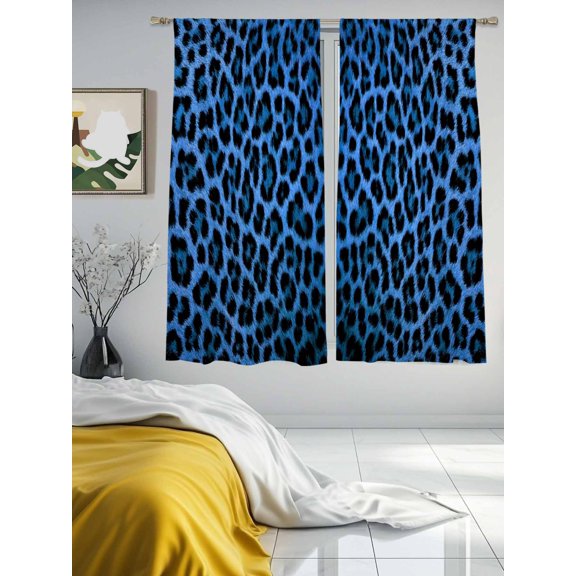Modern Animal Print Texture Sheer Curtains 2 Panels Set Blue Leopard Pattern Lihgt Filtering Rod Pocket Voile Drape,Semi Sheer Window Curtains for Bedroom Living Room,52"x63"