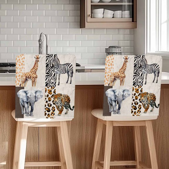 Modern Animals Chair Back Cover for Dining Room Set of 4,Vintage Giraffe Zebra Elephant Leopard Removable Kitchen Chair Slipcovers,Washable Seat Protector for Restaurant Party Banquet Wedding Décor
