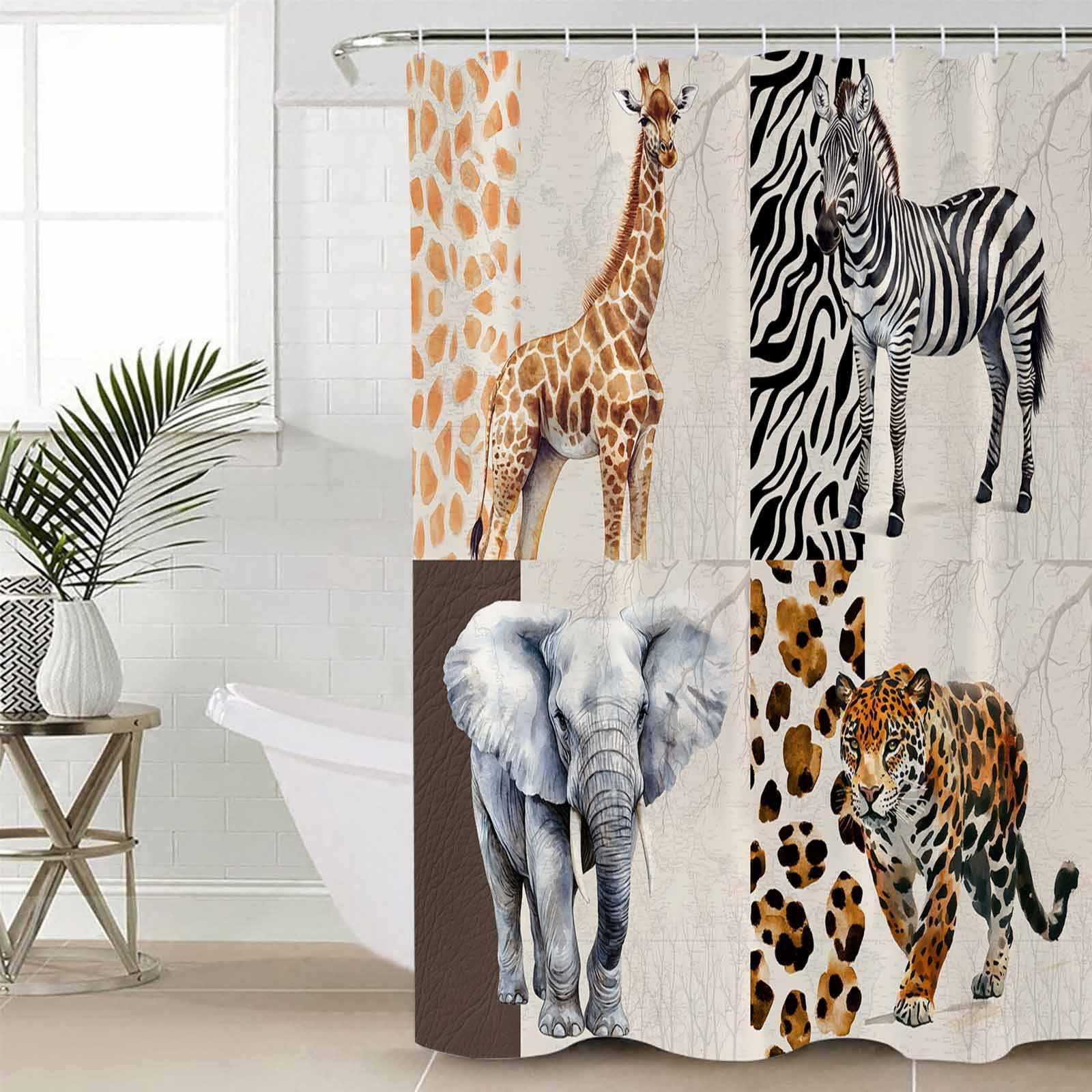 Modern Animals Extra Long Shower Curtain Set, Waterproof Shower