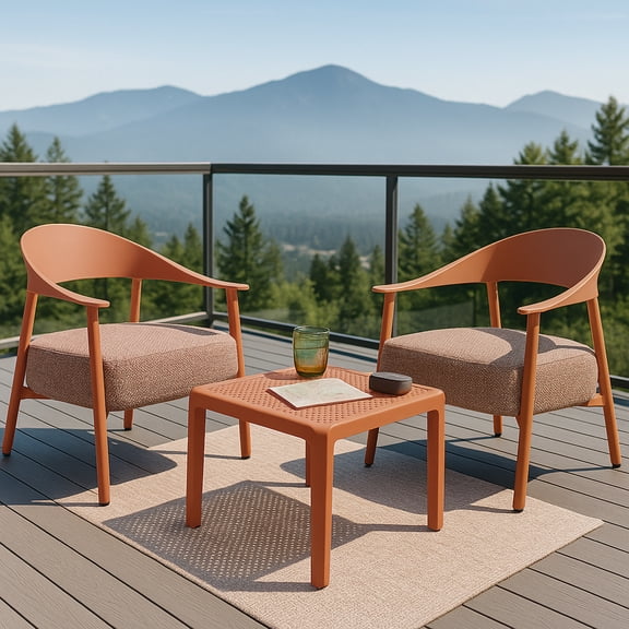 Modern Apricot Brown 2-PC Accent Chair Set w/ Coffee Table - PP & Steel Frame, Tweed Fabric, High-Density Sponge Seating for Living Room, Lounge, Balcony, 29"