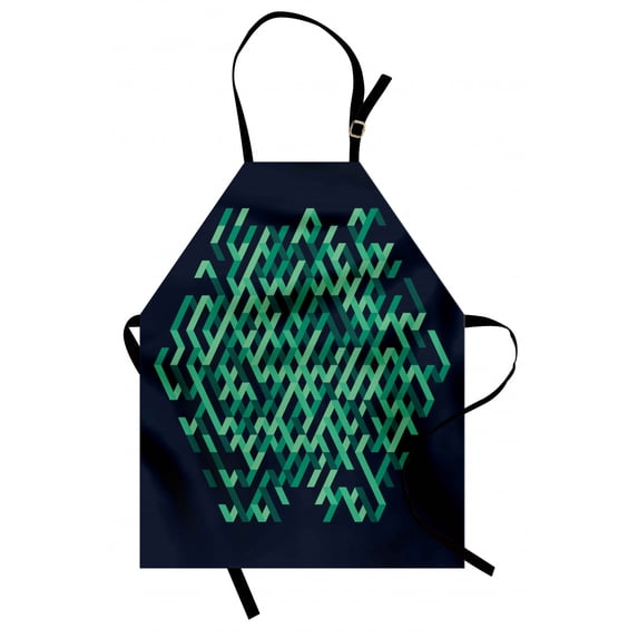Modern Apron Geometric with Ombre Elements Colored Lines Maze like Circle Round Seem Image, Unisex Kitchen Bib Apron with Adjustable Neck for Cooking Baking Gardening, Green and Blue, by Ambesonne
