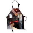 thumbnail image 1 of Modern Apron House with Snooker Table Hobby Pool Game Flat Furniture Leisure Time Print, Unisex Kitchen Bib Apron with Adjustable Neck for Cooking Baking Gardening, Red Brown White, by Ambesonne, 1 of 3