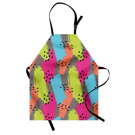 Modern Apron Vector Abstract Design Colorful Brush Strokes with Geometric Triangles Image Print, Unisex Kitchen Bib Apron with Adjustable Neck for Cooking Baking Gardening, Multicolor, by Ambesonne