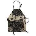 thumbnail image 1 of Modern Apron Woman with Cool Posing Wavy Sexy Hot Hair Vamp Makeup Vintage Image Print, Unisex Kitchen Bib Apron with Adjustable Neck for Cooking Baking Gardening, Tan and Dark Taupe, by Ambesonne, 1 of 3