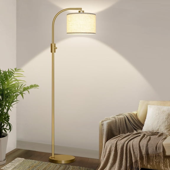 Modern Arc Dimmable Tall Standing Floor Lamp with Linen Shade, 1200 Lumens LED Bulb Included, Gold Bestseling