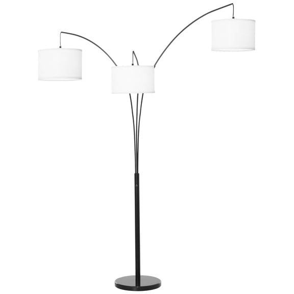 Modern Arc Floor Lamp with Triple Drum Shades, Steel Pole & Marble Base for Living Room, Bedroom in Black/White