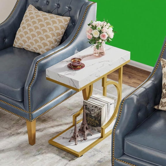 Modern Arc Frame End Table Half Moon Metal and Wood Side Table Industrial Farmhouse Accent Table for Small Spaces Narrow Sofa Side Table Bedside Table Nightstand for Living Room Bedroom Apartment