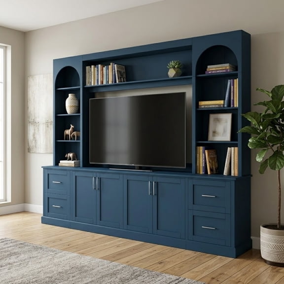 Modern Arched Entertainment Center Wall Unit with Drawers, Farmhouse TV Stand for TVs Up to 65 Inch, All-in-One Media Console with Adjustable Shelves and Cable Management for Living Room