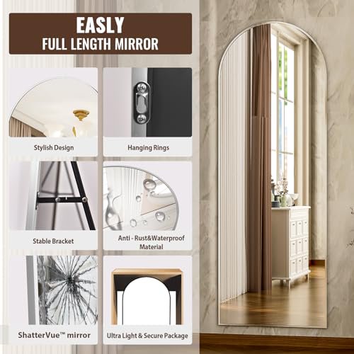 Modern Arched FullLength Mirror, 24"x65" Arched Floor Mirror with